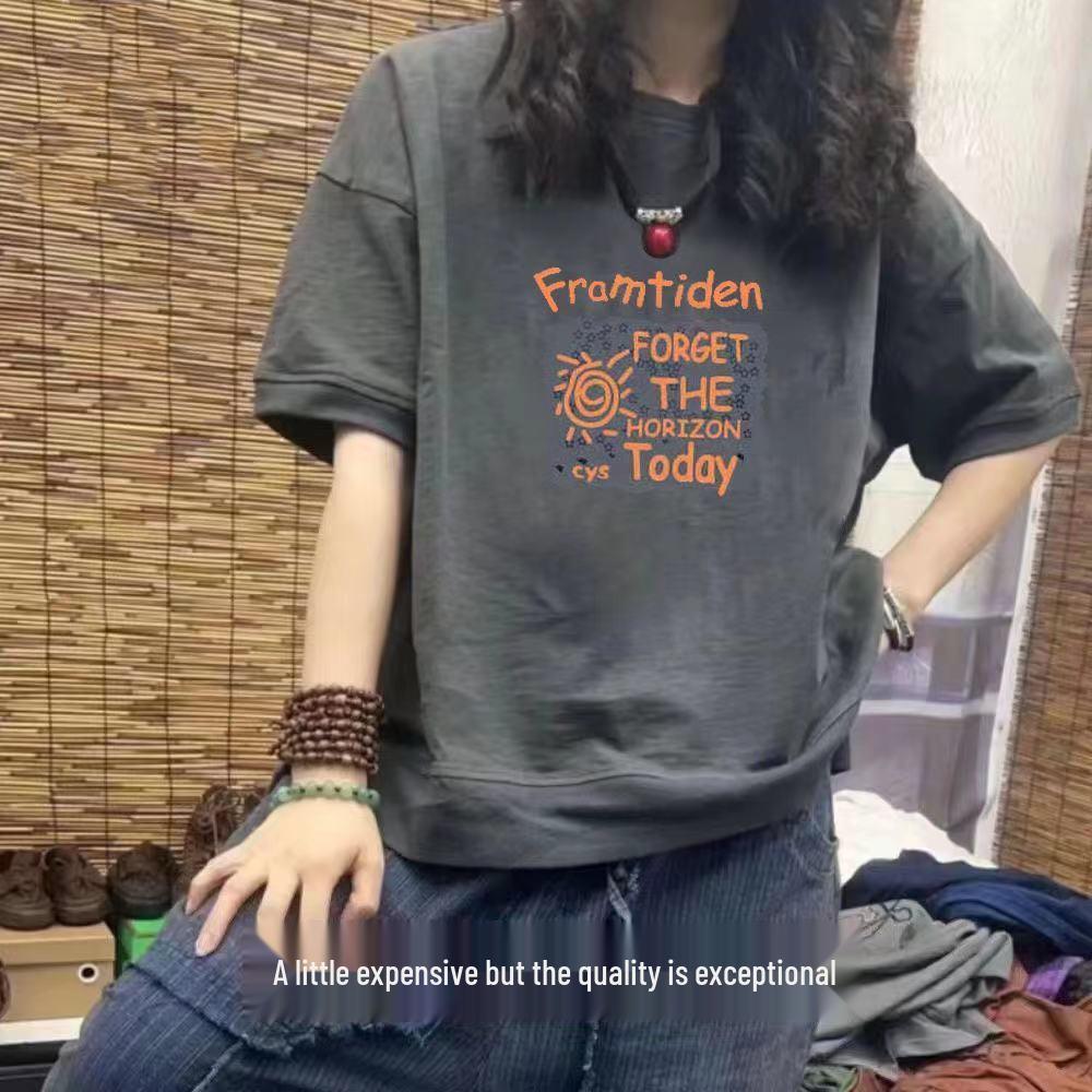 

Women s Casual 100% Cotton Short Sleeve T-Shirt - New Slimming Design, Loose Fit, Plus Size, Printed Top, Trendy Half Sleeve M (for 85-100 jin)