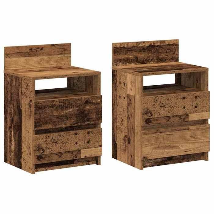VidaXL Tables de chevet 2 pcs avec 2 tiroirs vieux bois 40x33x60 cm, table d'appoint, armoire de lit, table d'appoint pour 858575