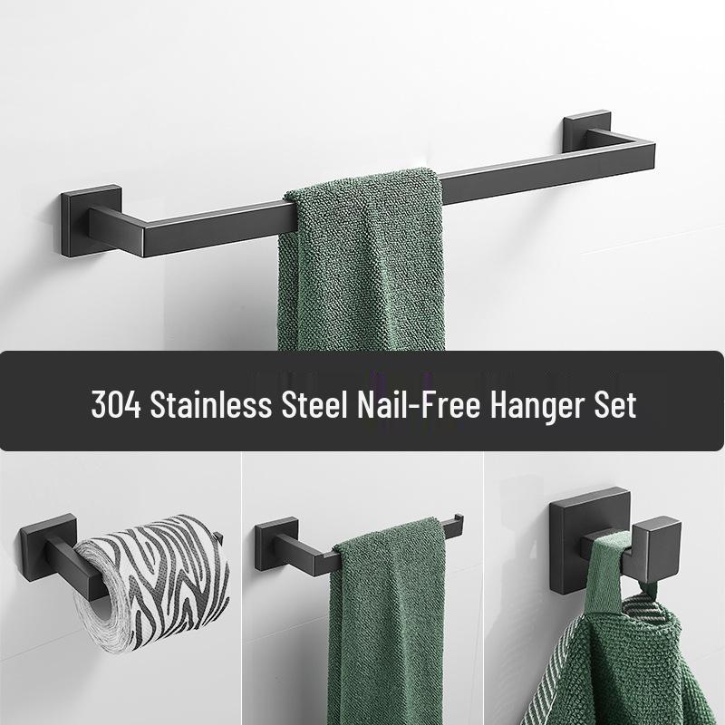 Stainless Steel Square Towel Rack: Wall-Mounted Bathroom Storage, Three-Piece Set