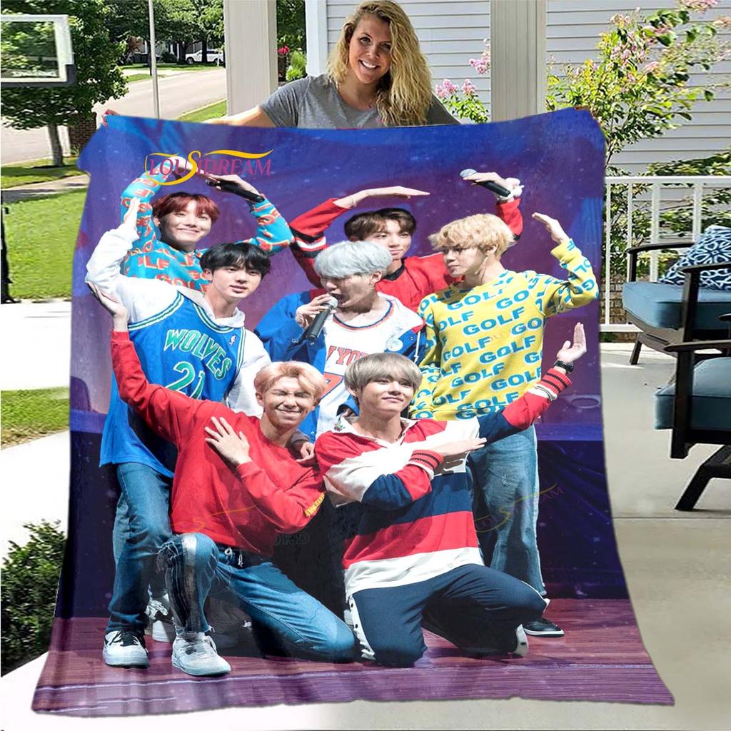 BTS 3D Kpop Bangtan Boys Couverture de lit Bureau Maison Randonnée Pique-nique Couette Épaisse Couvre-lit Tendance Couverture en Flanelle