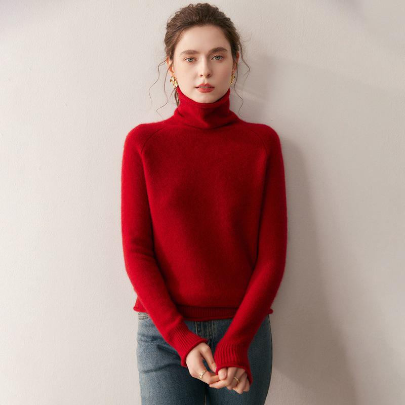 

2025 Autumn/Winter Women s Thickened Cashmere Cowl Neck Sweater with Loose Raglan Sleeves Medium червоний