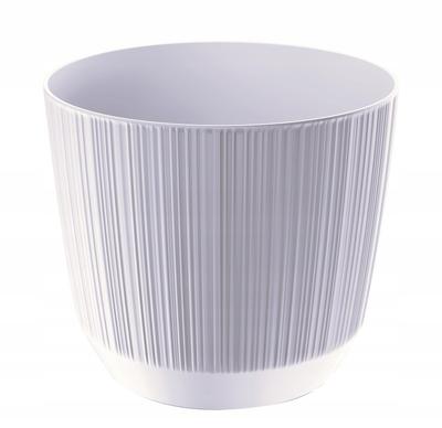 Plastic Round Flowerpot With Grooved Cover, White, 12.6 Cm Ryfo