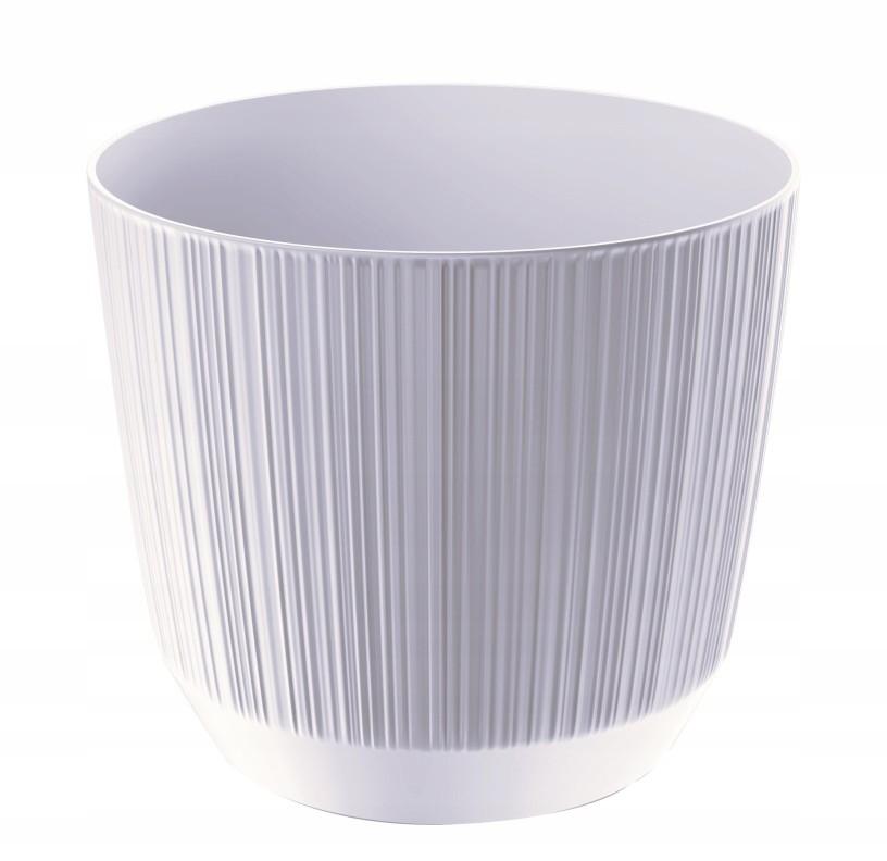 Plastic Round Flowerpot With Grooved Cover, White, 12.6 Cm Ryfo