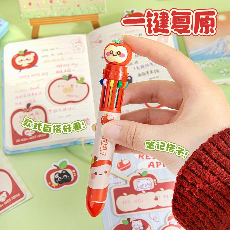 Cartoon-Kopf Zehnfarben-Stift Druck-Kugelschreiber Multifunktionsstift Dreidimensionaler Cartoon-Druckkopf Innovative Schreibwaren Interessant Mehrfarbig