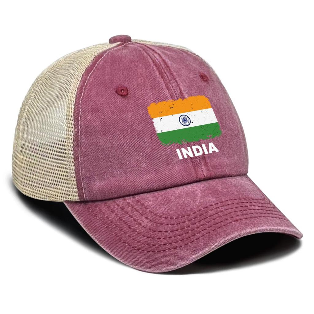 Indien Flaggenaufdruck Verstellbare Baseballkappe, Patriotische Damenmütze Passform Sonnenschutz Polyester Retro Snapback Mesh-Kappe