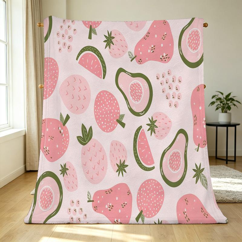 Cute Fruit Series Short Plush Flannel Throw - Soft, Skin-Friendly & Warm Single for Bedroom, Halloween & Christmas Home Use