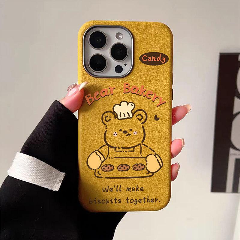 

Cute Bear Skin Pattern Soft Shell Suitable for IPhone16 Mobile Phone Case Apple 15 Protective Case 14 13 Large Hole Silver Frame Apple 12PROMAX
