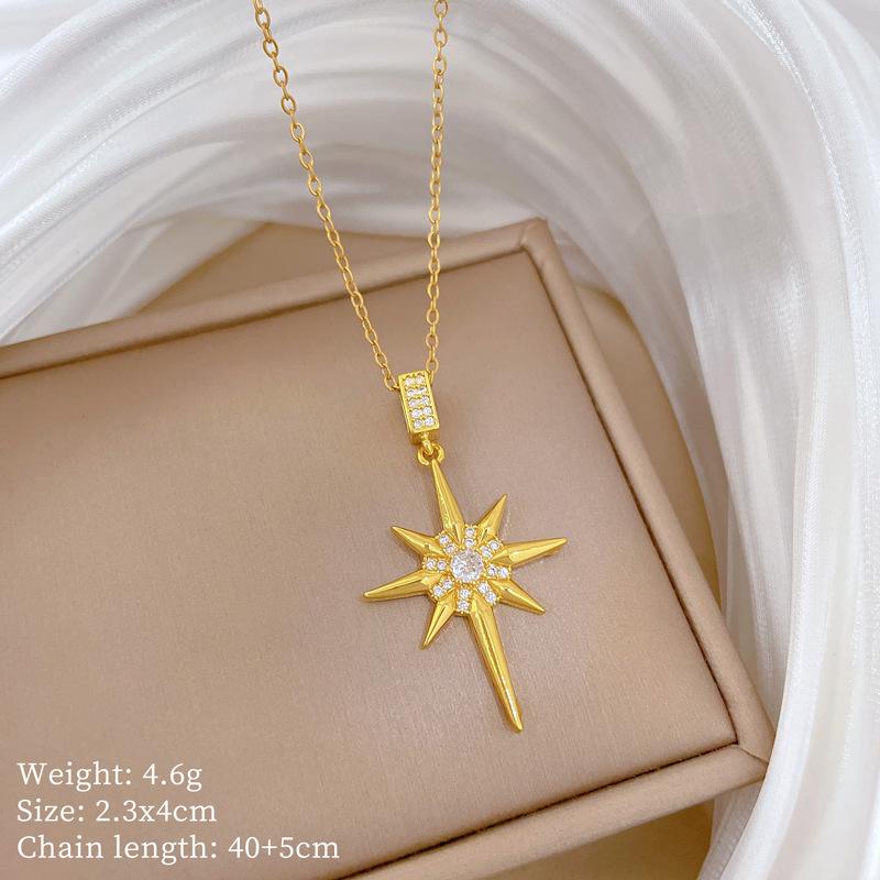 Copper Micro-Inlaid Light Luxury Fashion Personality Temperament Gorgeous Full Diamond Necklace Women'S Versatile Collarbone Chain Titanium Steel