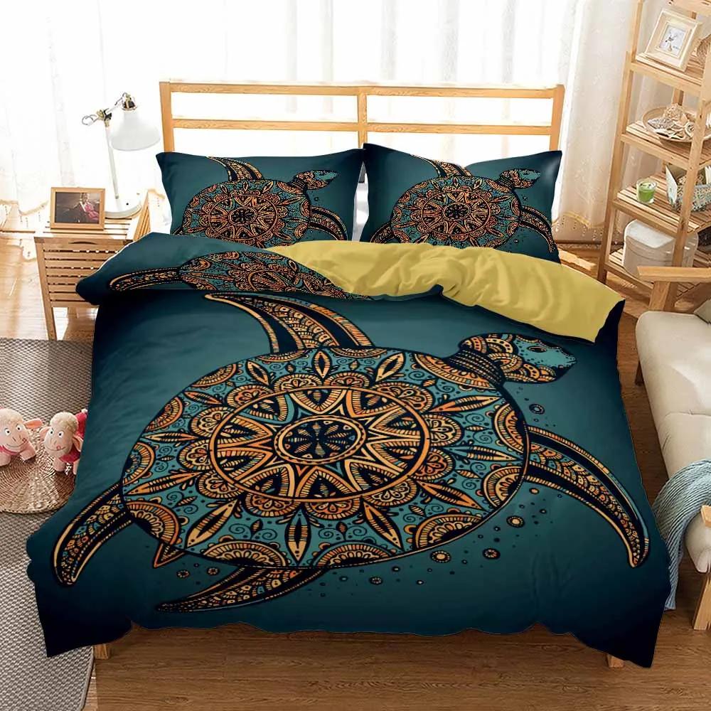 Golden Sea Turtle Bedding Set Luxury Red Classic Colour Housse De Couette Mandala High Quality Super Soft Comfortable Bedset