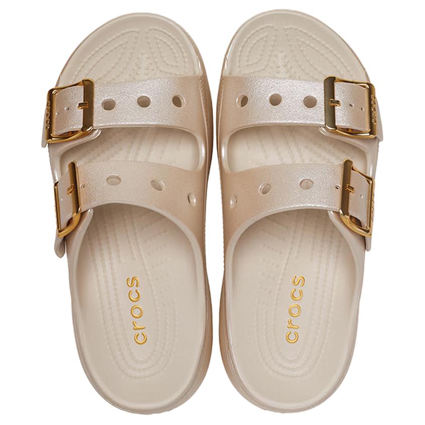 Crocs Classic Cloud Comfort Metal Buckle Slide Sandals Women Sandals Beige Gold 215552-2TC