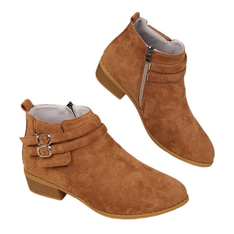 New women's shoes square heel boots fashion belt buckle decorative pointed fashion boots