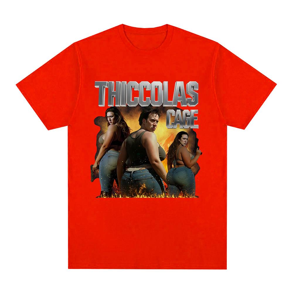 Thiccolas Cage Funny Meme T-shirt Unhinged Inappropriate Movie Lover T-shirts Absurd Crazy Cringe Exchange Gift Gag Joke Tshirts
