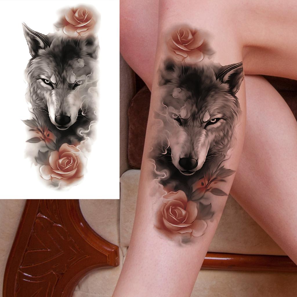 1 Sheet Wolf Tiger Astronaut Dragon Skeleton Temporary Tattoos For Women Men Adults Fake Skull Flower Tattoo Sticker Waterproof