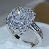 Exquisite Square Zircon Countless Claw Rings  Sterling Silver For Ladies Fashion Jewelry Party Cocktail Gift