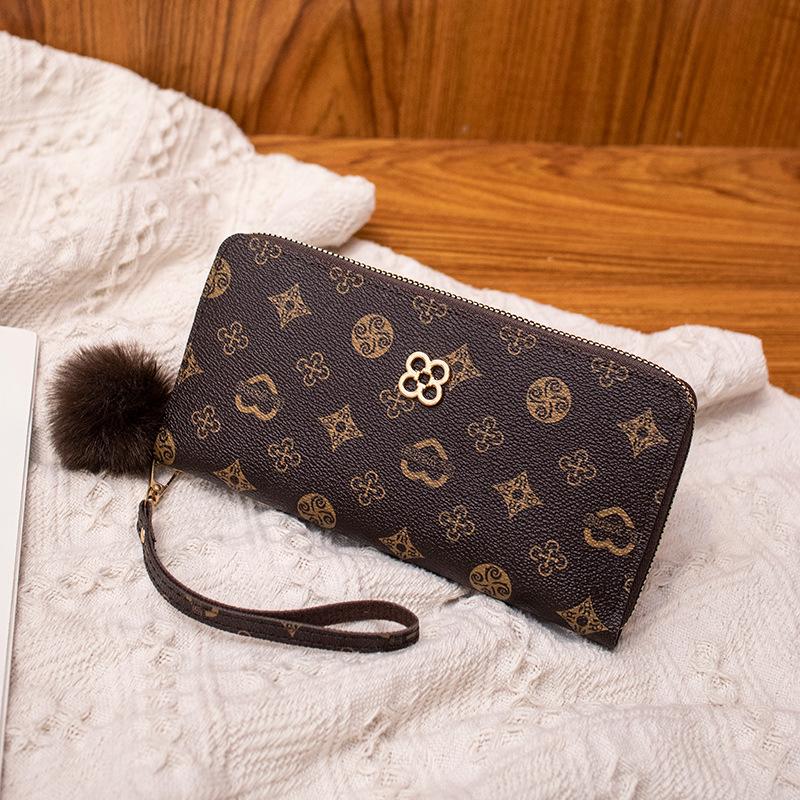 

Новый женский кошелек модный принт средний и длинный клатч трендовая девушка декоративный помпон кошелек для мелочи темно-коричневого