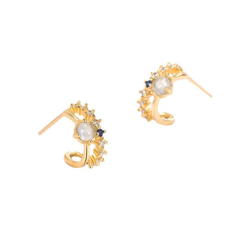 French Retro Opal Texture Zircon Stud Earrings Women, Commuter Earrings Earrings
