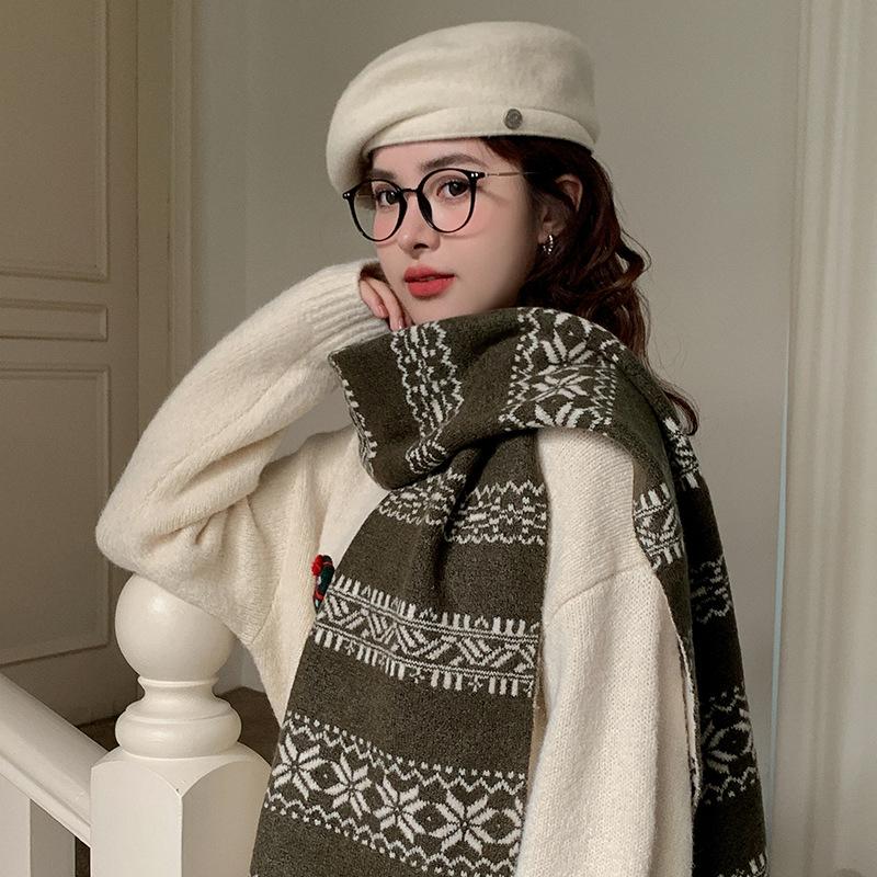 

Red Christmas New Knitted Scarf Women s Winter Retro Versatile Premium Sense Warm Neck Protection Cold Scarf Above 175cm