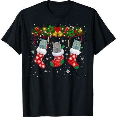 Britisch Kurzhaar Katzen In Weihnachtsstrumpf Katzenliebhaber Geschenke T-Shirt für Männer Frauen Kinder