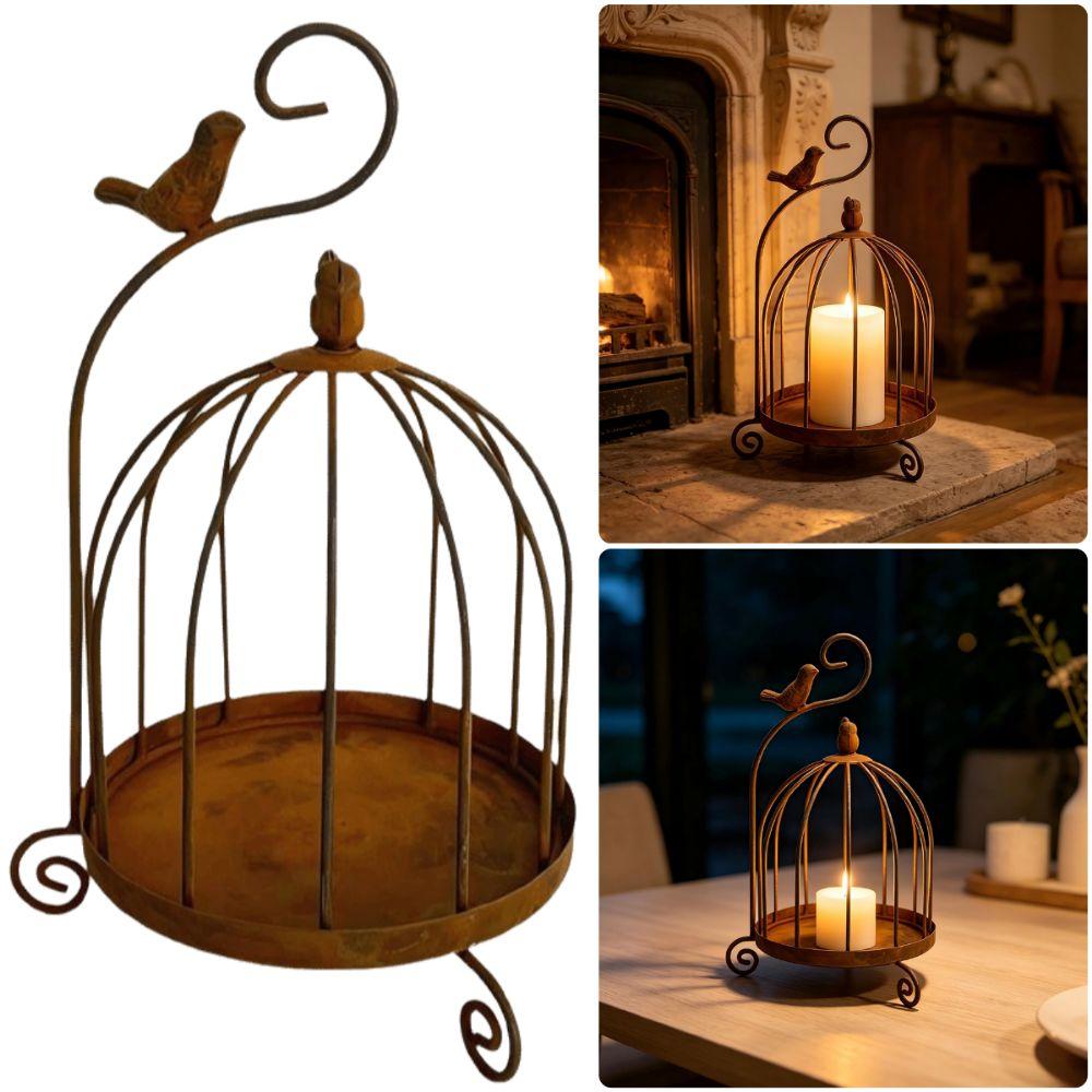 Distressed Iron Decorative Hanging Birdcage Photo Props Iron Candleholder Home Decoration