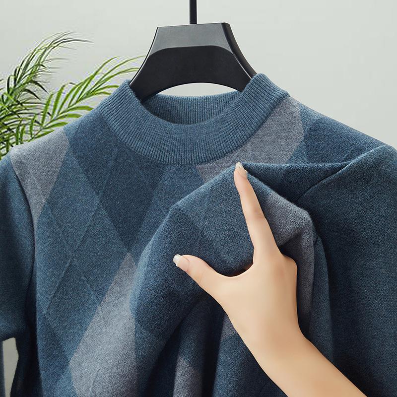 Men s Jacquard Wool Sweater 2025: Thick Warm Autumn/Winter Base Layer XXL