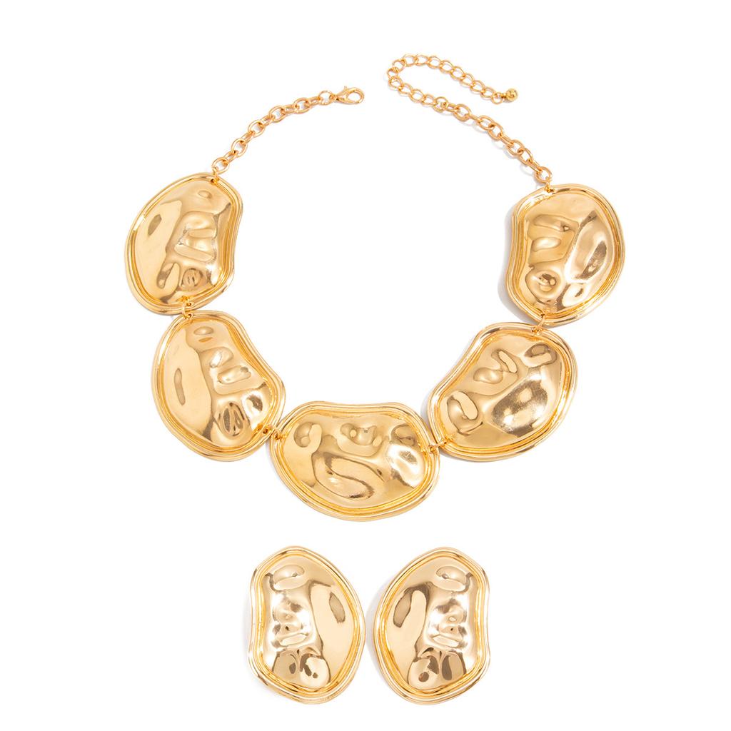 Exaggerated Geometric Metal Smooth Surface Round Splicing Long Necklace, Punk Style Y-Shaped Chain Necklace Set