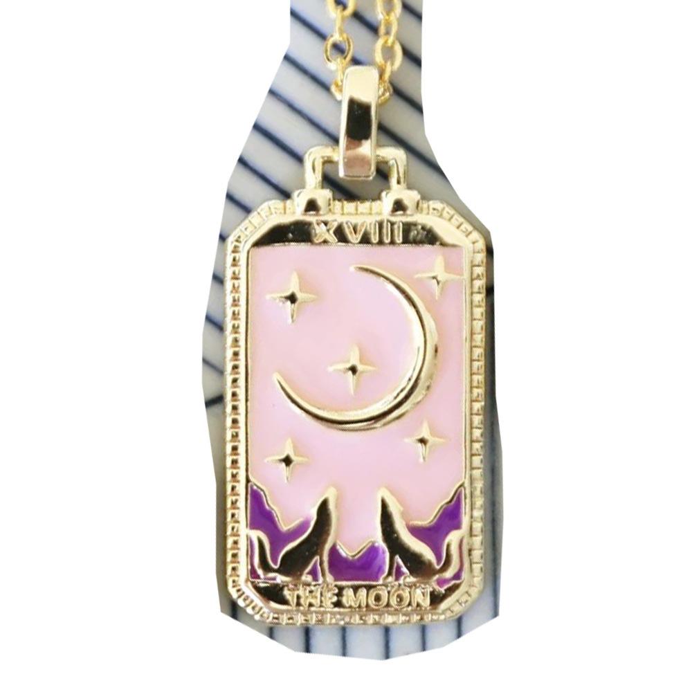 Retro Niche Design Tarot Necklace, Colorful Dripping Oil Square Pendant, Collarbone Chain, Box Chain.