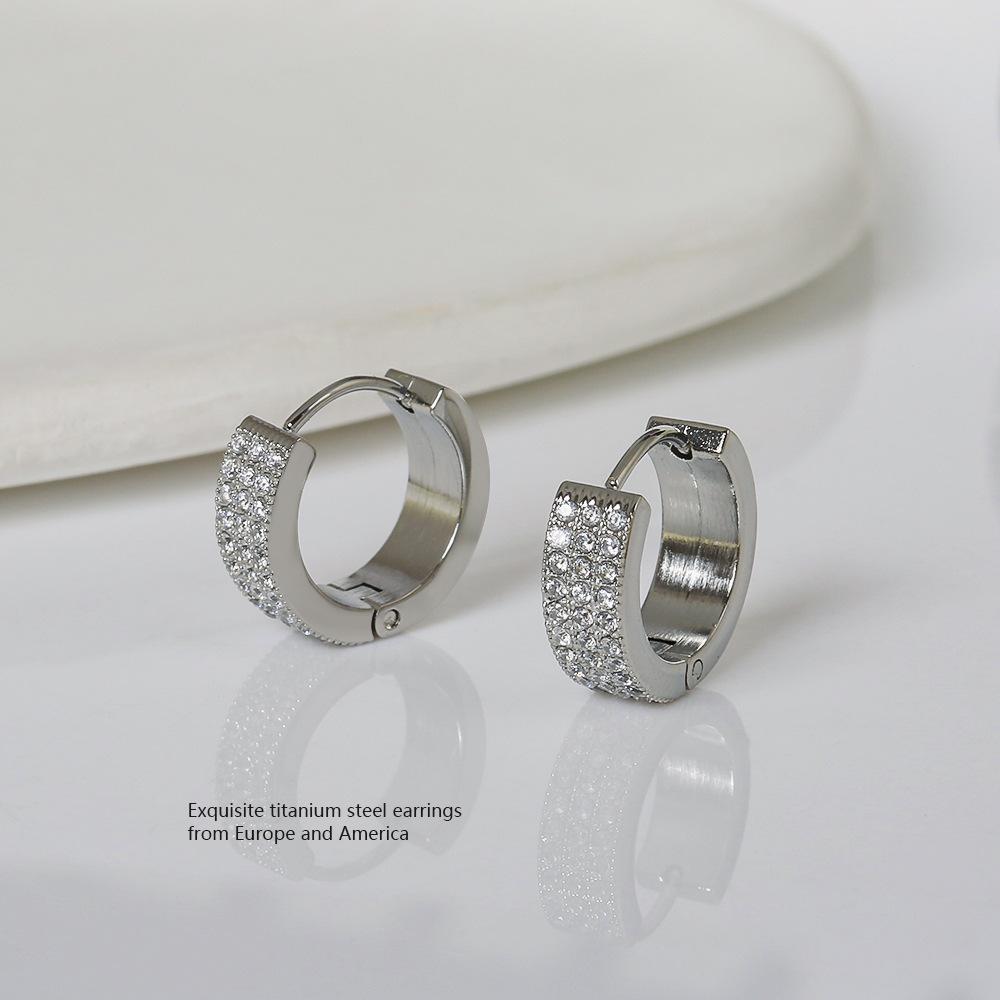 Titanium Steel Gold Double C Full Diamond Zircon Earrings Women's Stainless Steel Earrings Geometric Earrings Light Luxury Premium Earrings