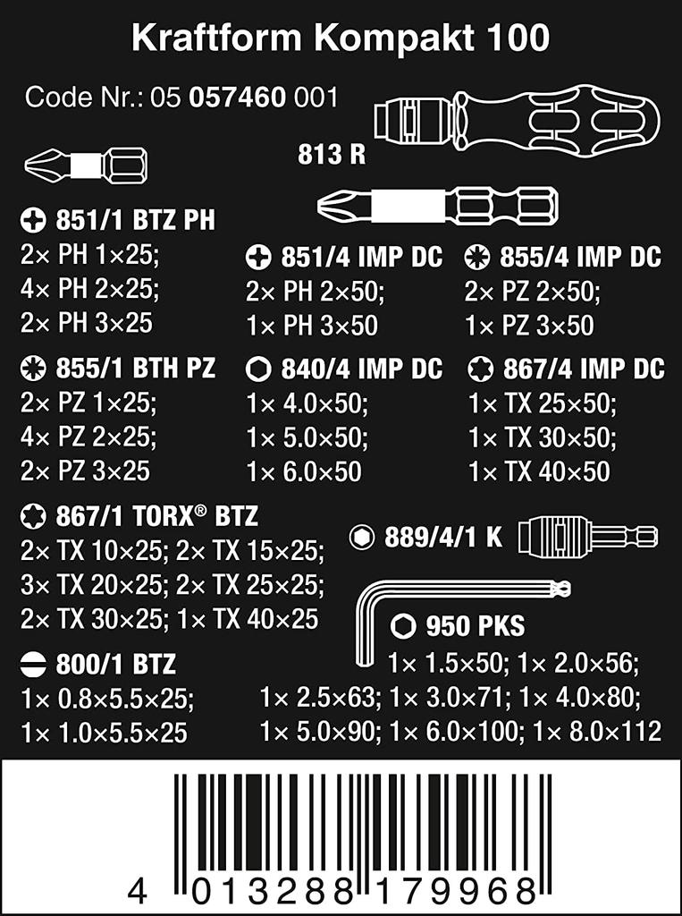 Wera 05057460001 Kraftform Kompakt Set Imported from 100, 52-Piece [Officially Japan]