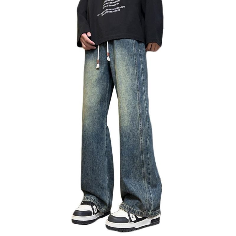 Foreign Trade Surplus American Retro Flared Casual Jeans for Men, Autumn and Winter Loose Straight Thickened Wide-Leg Pants