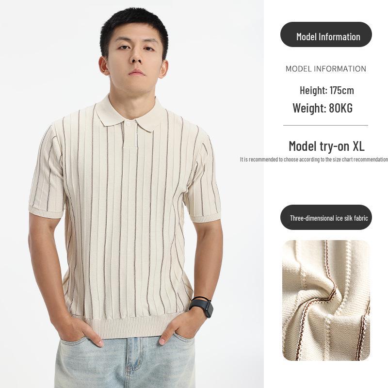 

Men s High-Quality American Style Business Casual Polo Shirt with Lapel XL бежевый