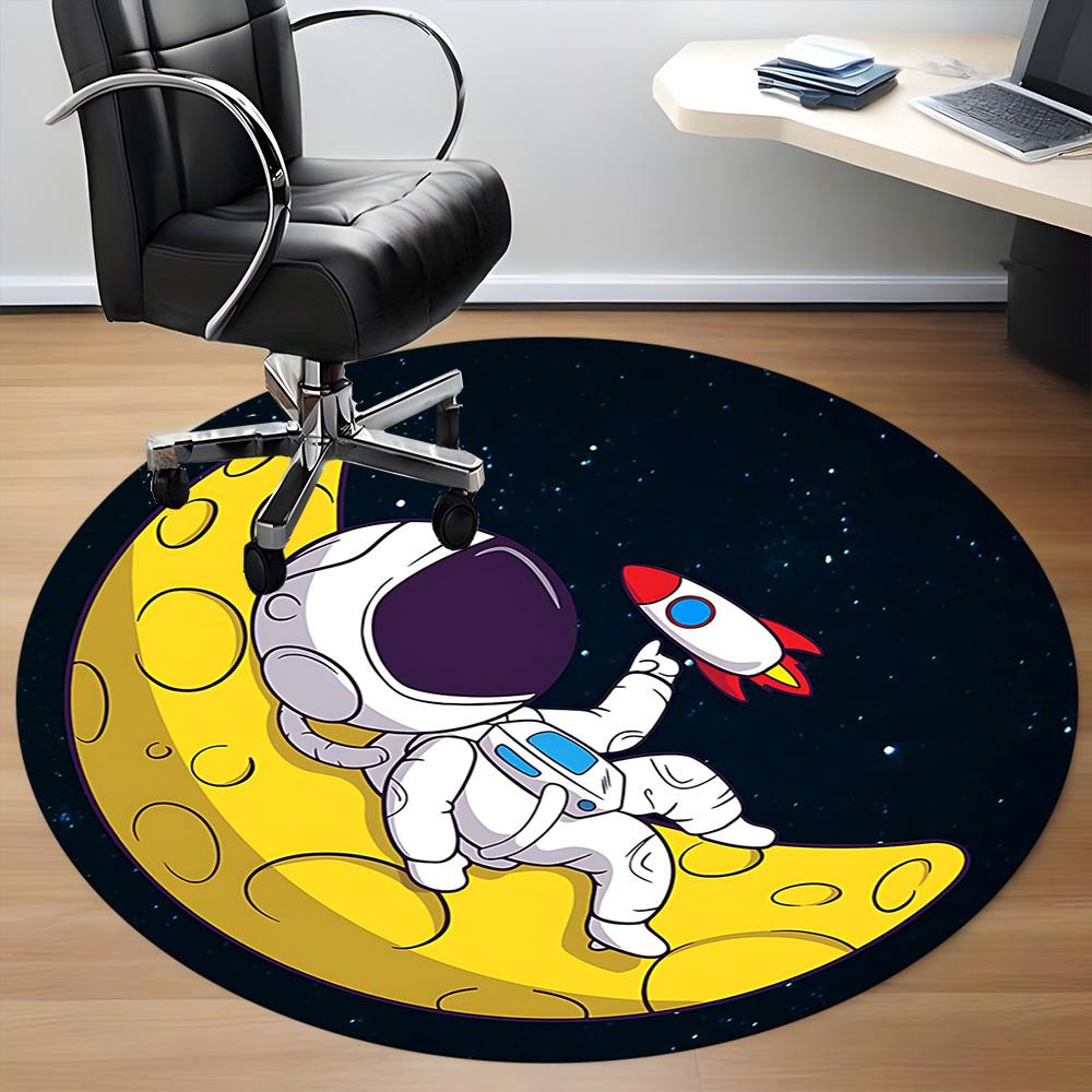 1pc Moon Astronaut Office Round Area Rug, Under Office Chairs Bedroom Living Room Home Decor, Room Deco