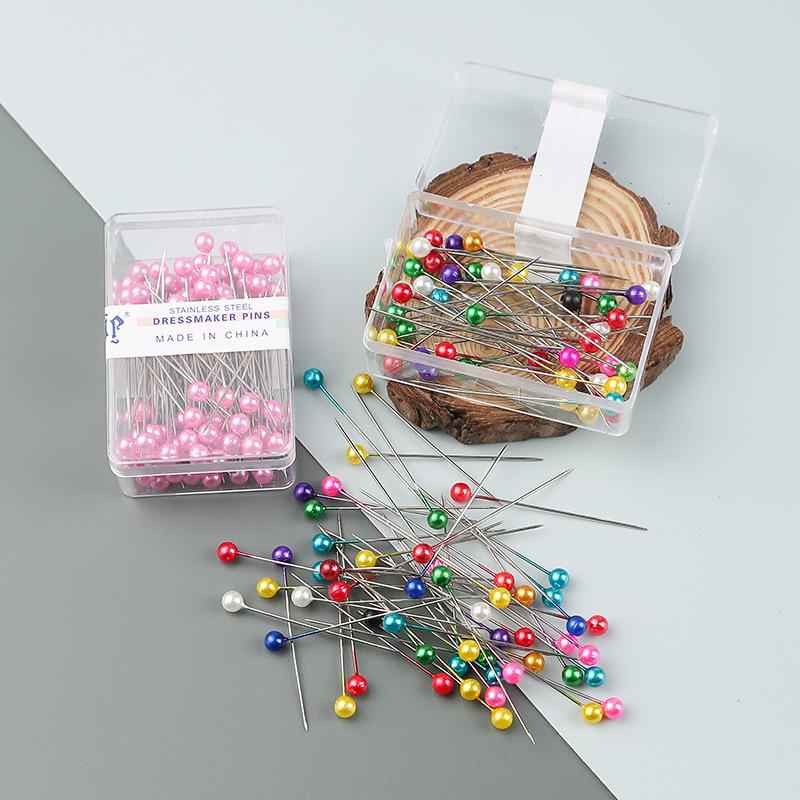 100Pcs Dressmaking Pins Colorful Round Pearl Head Needles Straight Sewing Pins For DIY Sewing Embroidery Patchwork Positioning