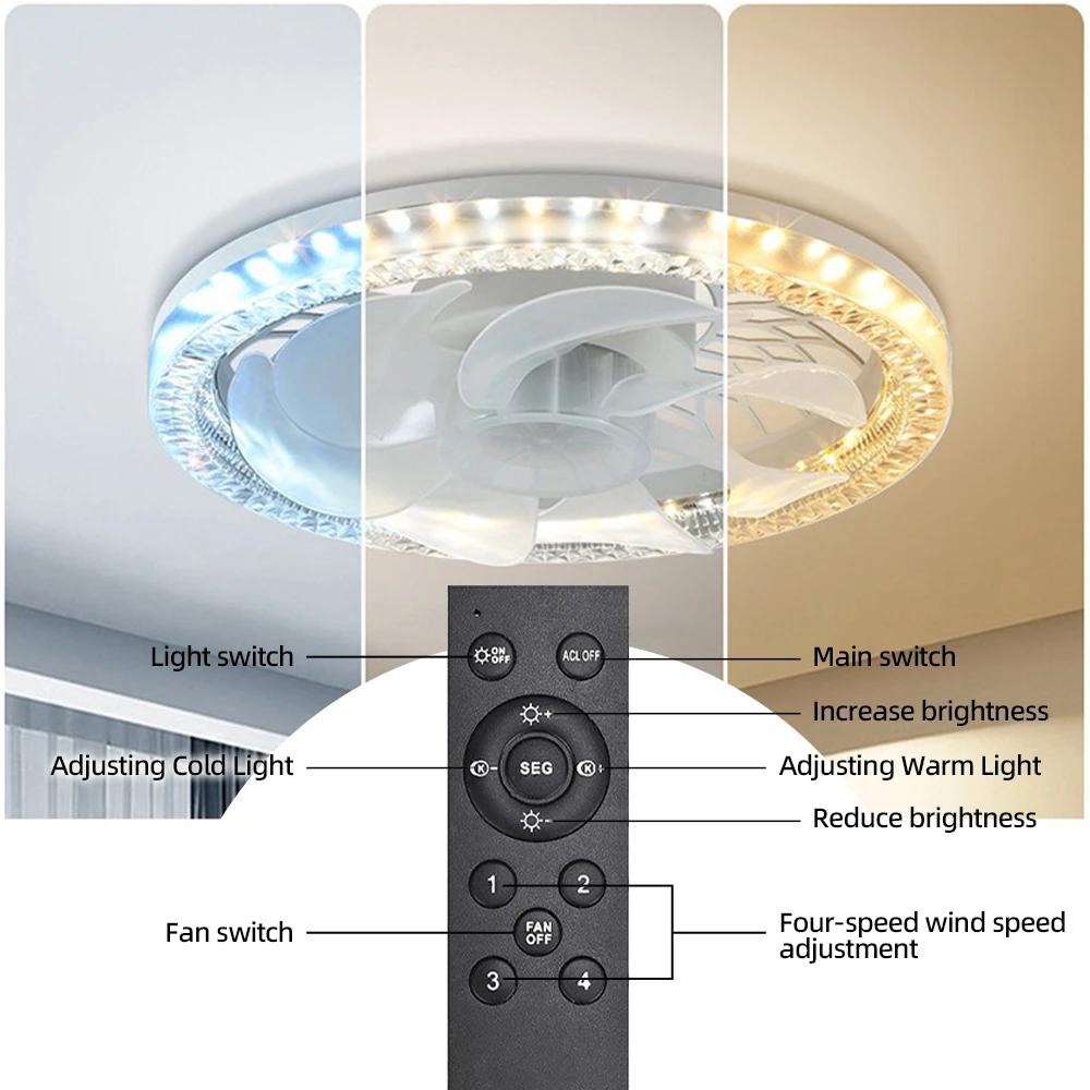 Modern Ceiling Fan Light LED Intelligent  Remote Control Dimmable Quiet Bedroom Restaurant Living Room E27 Base Ceiling Fan