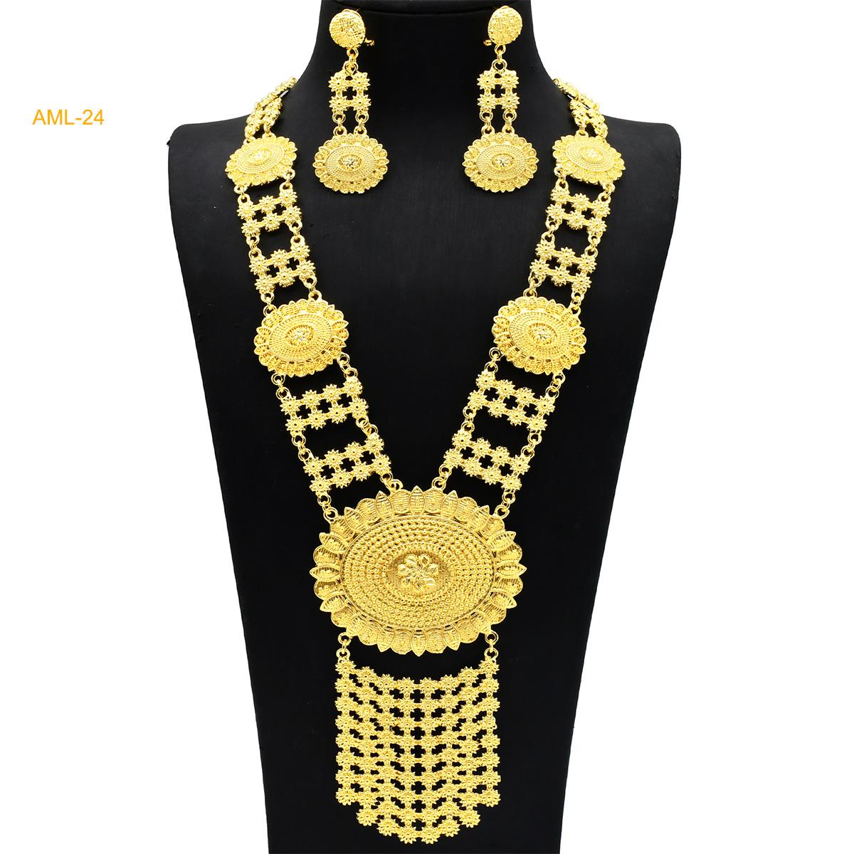 

New 24K Gold Plated Dubai Bridal Necklace Earrings Ring Bracelet Set Indian Ladies Jewelry Set 2026 45cm