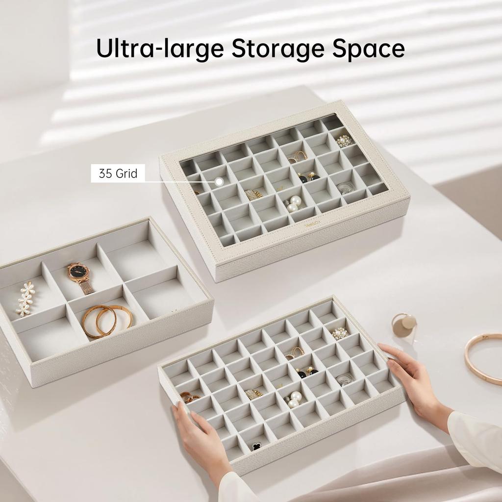 Vee&In. Jewelry Box, Multi-layered Fashion Accessory Storage Case, Earring Case, Easy Organizing of Jewelry, Ideal Accessory Case for Women, Clear Dis