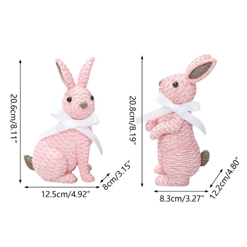 Easter Bunny Figurine Resin Rattan Woven Rabbit Statue Decorative Crafts Accessory for Indoor Outdoor Garden Yard Decor