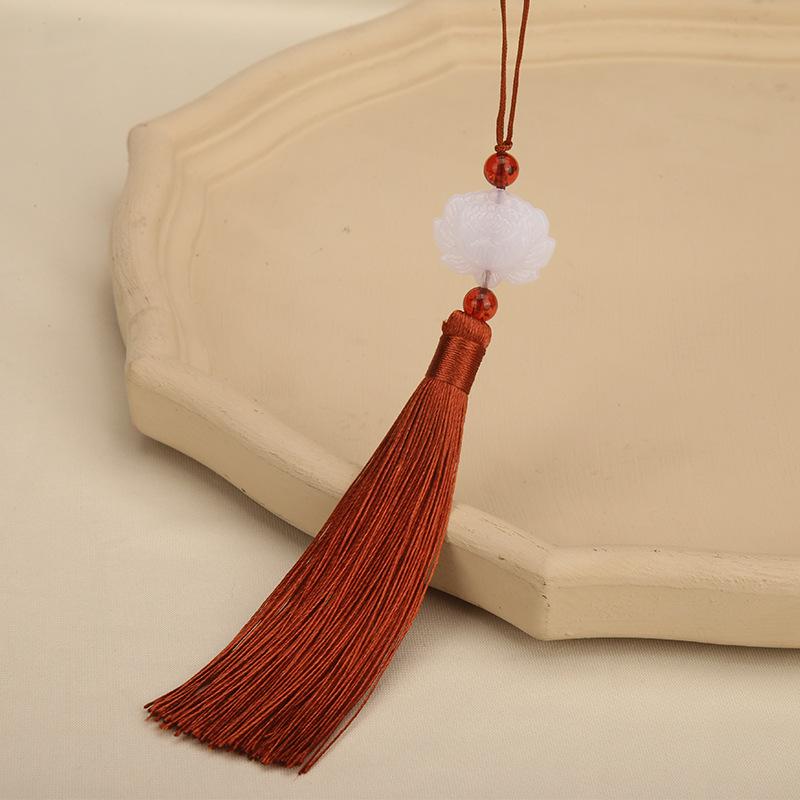 Double-Sided White Jade Lotus Tassel Fan Pendant - Antique Decoration Accessory