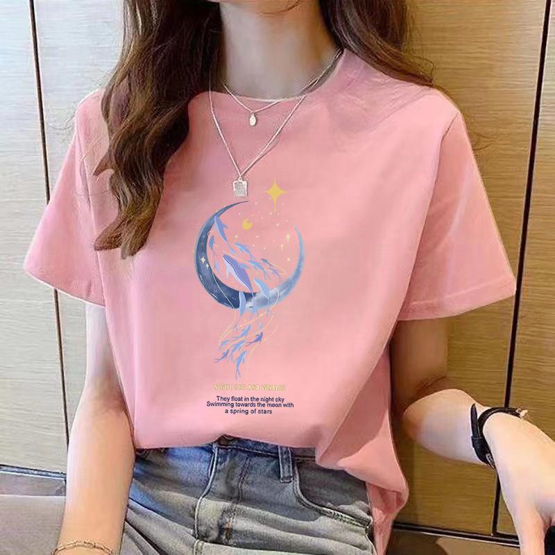 Women's 2025 Summer Unisex Round Neck Printed Short-Sleeve Loose Cotton T-Shirt