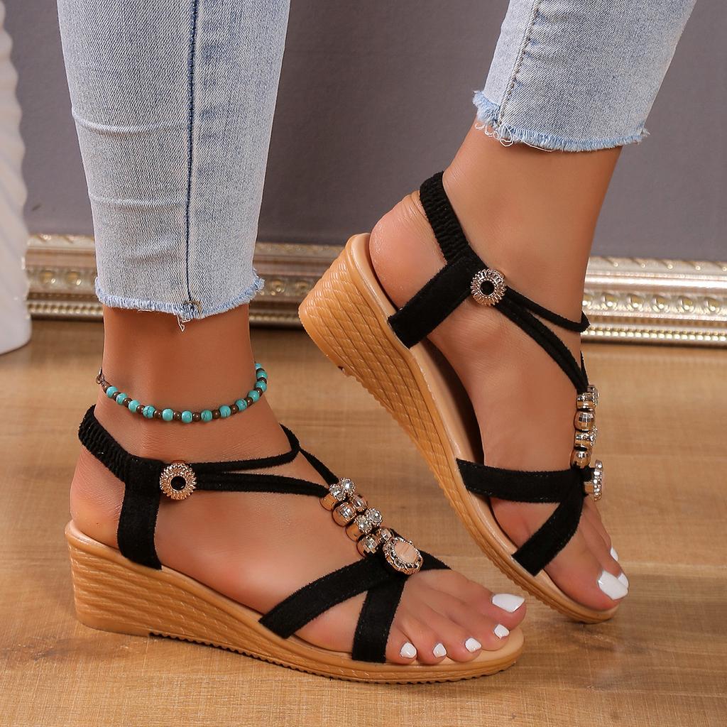 Sommer Mode Neue Casual Sandalen Bequeme Einfarbig Keil Runde Kappe frauen Große Größe Sexy