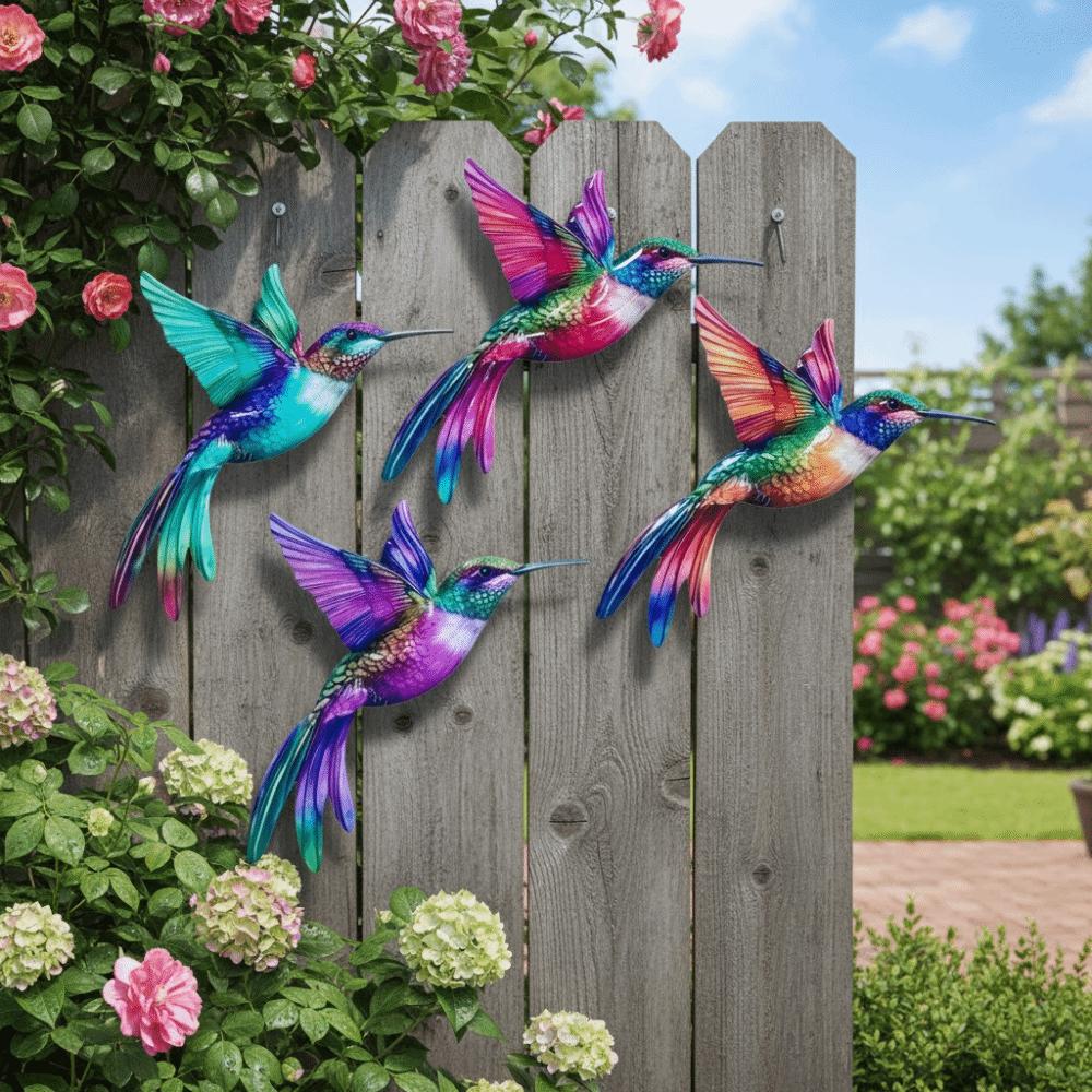 Metal Material Metal Hummingbird Wall Art Colorful Finish 3D Design Hummingbird Pendant Weather Resistant Vintage Colorful Birds