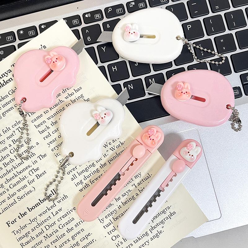 Cute Cartoon Bunny Art Utility Knife Mini Pocket Box Knife Paper Cutter Craft Wrapping Refillable Blade Stationery Cutter