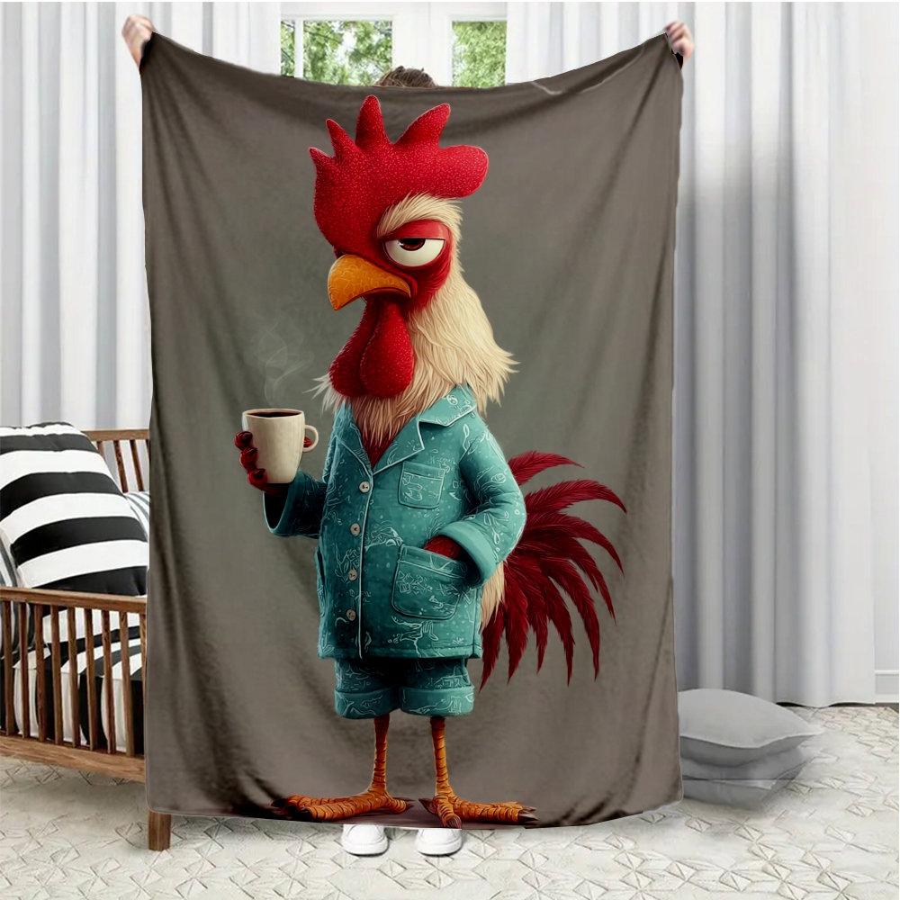 

Cute pajama rooster Pattern Flannel printed blanket suitable for all seasons suitable for living room office sofa and travel 75x100cm