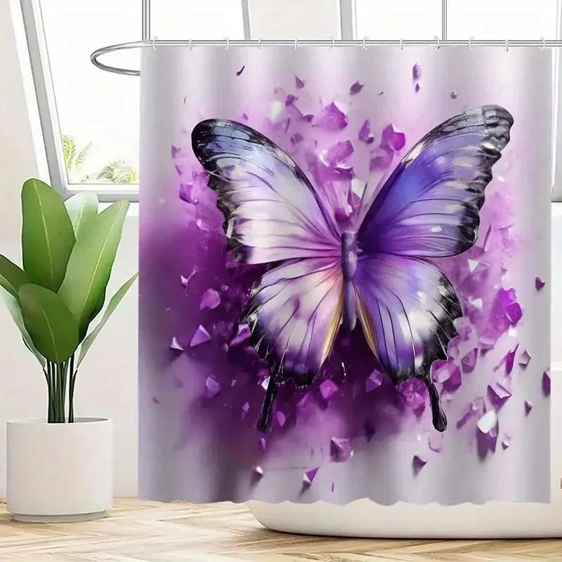 Butterfly Print Shower Curtain Family Bathroom Decoration Polyester Fabric Bathtub Curtain Bathroom Partition Room Decoration