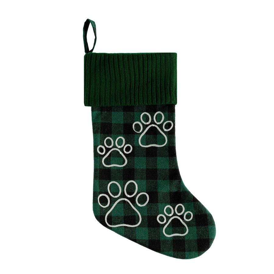 Festive Large Red & Green Pet Paw Christmas Stocking Ornament зеленый плед