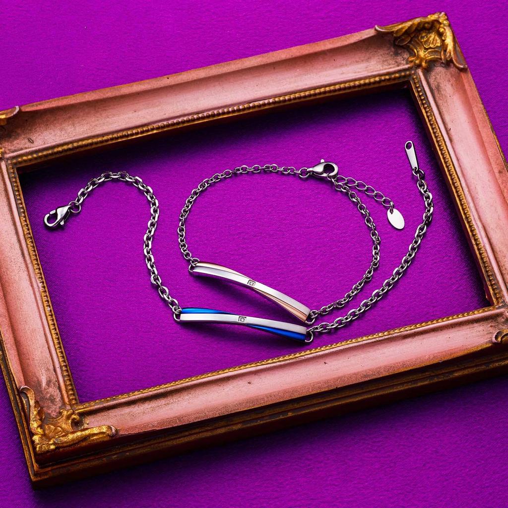 Paar Armband Paar Beliebte Marke Chirurgischer Edelstahl Allergiefrei Diamant Rosa Gold Blau [Weißklee] 4SBR016GO&4SBR016BL