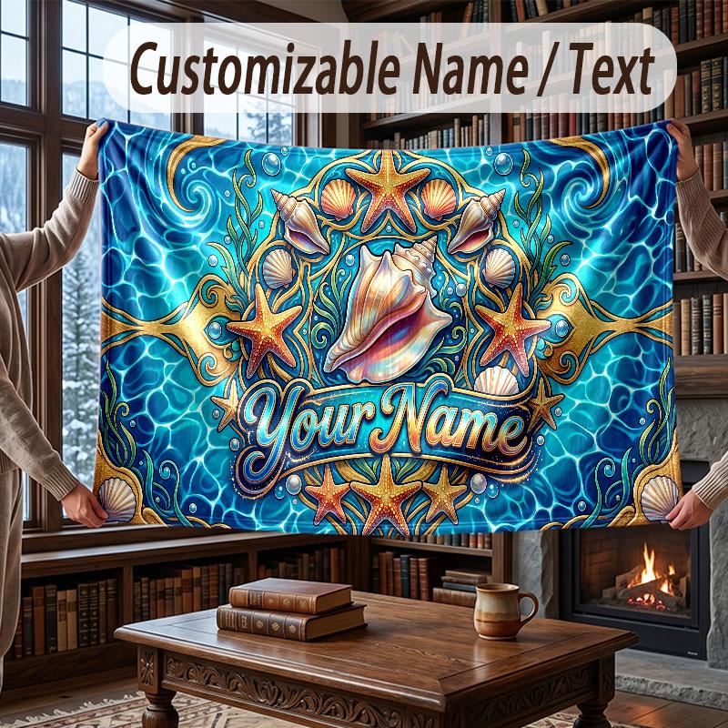 Octopus Sea Life Theme Throw Blanket Custom Name Text Personalized Blanket Soft Cozy Blanket for Home Sofa Bed