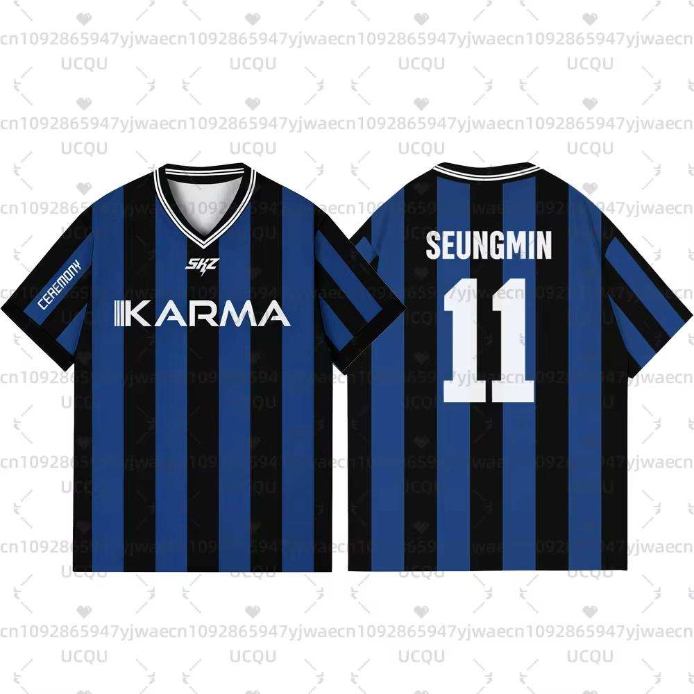 

Kpop Stay Karma Альбом Футболка для фанатів Felix Bangchan Hyunjin Вуличний одяг Повсякденний Спортивний Оверсайз Коротка рукава Чоловічий одяг Футболка 6XL