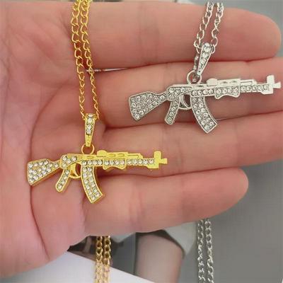 Europäische und amerikanische Punk-Hip-Hop-Halskette mit Diamant-Maschinenpistole