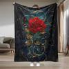 Red Roses and Golden Leaf Pattern Flannel Printed Blanket Suitable for All Seasons Suitable for Living Room Office Sofa Travel