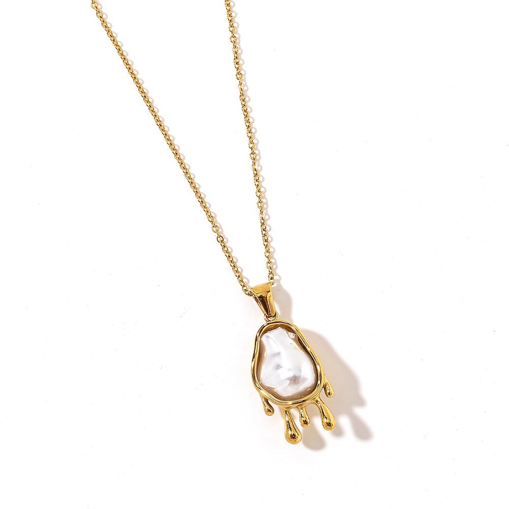 Yingtai Stainless Steel Women's Necklace with Imitation Pearl and 18k Gold Vacuum Plating